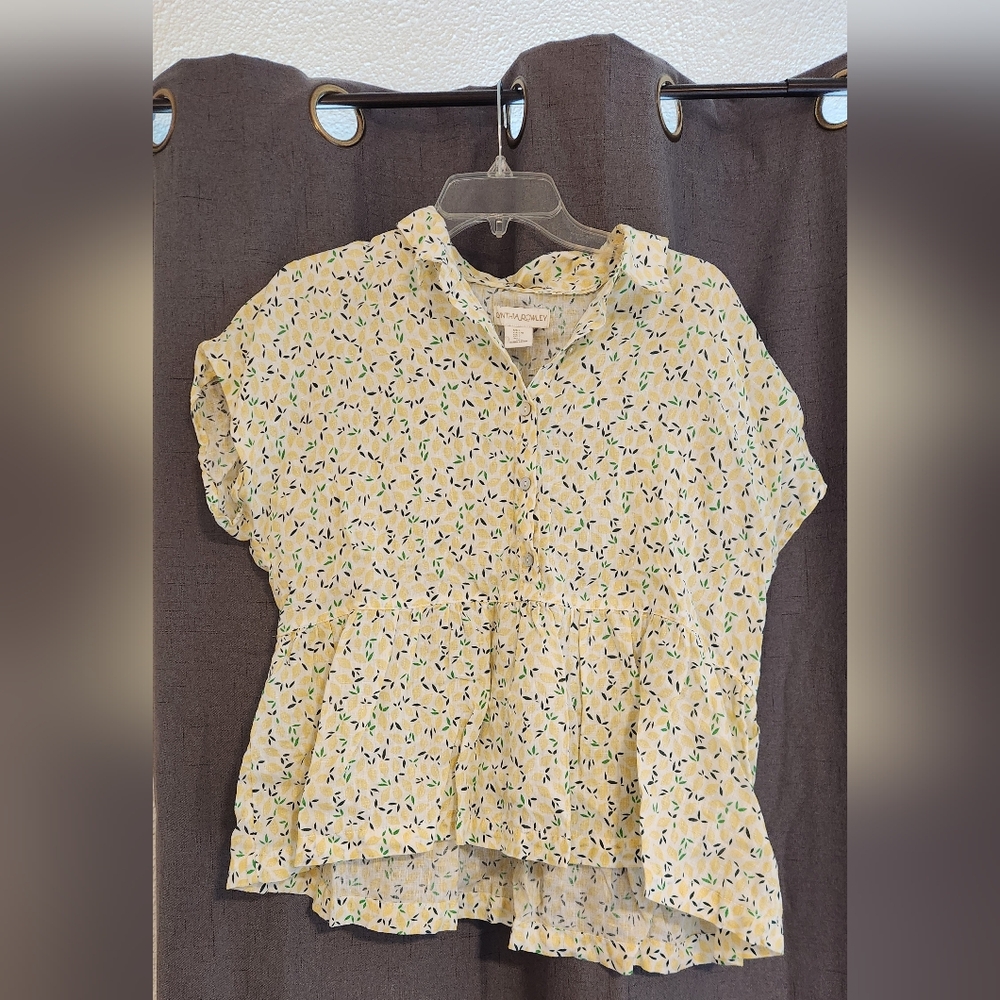 Floral Linen Peplum Lemon Yellow Blouse Easter Office